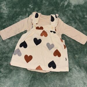 Heart Patterned Corduroy Baby Dress with Long Sleeve Onesie